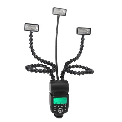 Camera Flash, 3 Head with Hot Shoe Flexible Arms for DSLR Cameras, Digital Camera Macro Speedlight, Support Independent Control 8 Levels Adjustable