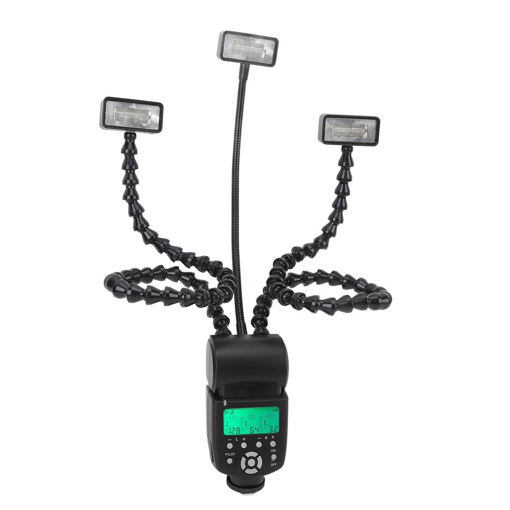 Camera Flash, 3 Head with Hot Shoe Flexible Arms for DSLR Cameras, Digital Camera Macro Speedlight, Support Independent Control 8 Levels Adjustable