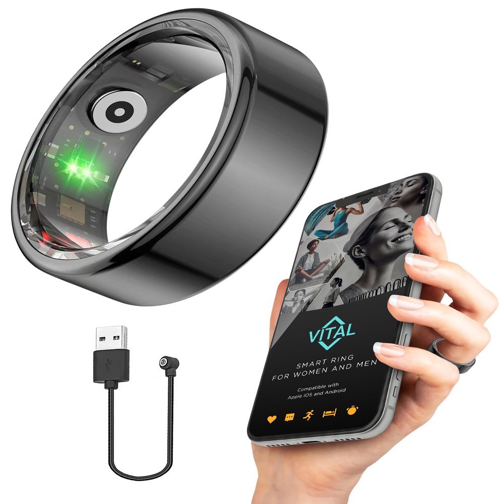 FREEZE2TRIM Vital Health Smart Ring for Women Rings for Men with Fitness, Sleep Monitor, Heart Rate, Activity Tracking, App (Size 6), Black