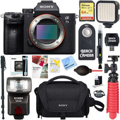 Sony a7III 24.2MP Full Frame Mirrorless Interchangeable Lens Camera (Renewed) | Official USA Partner Model | Body ILCE-7M3 Bundle with 64GB Memory + Flash & Accessories Kit