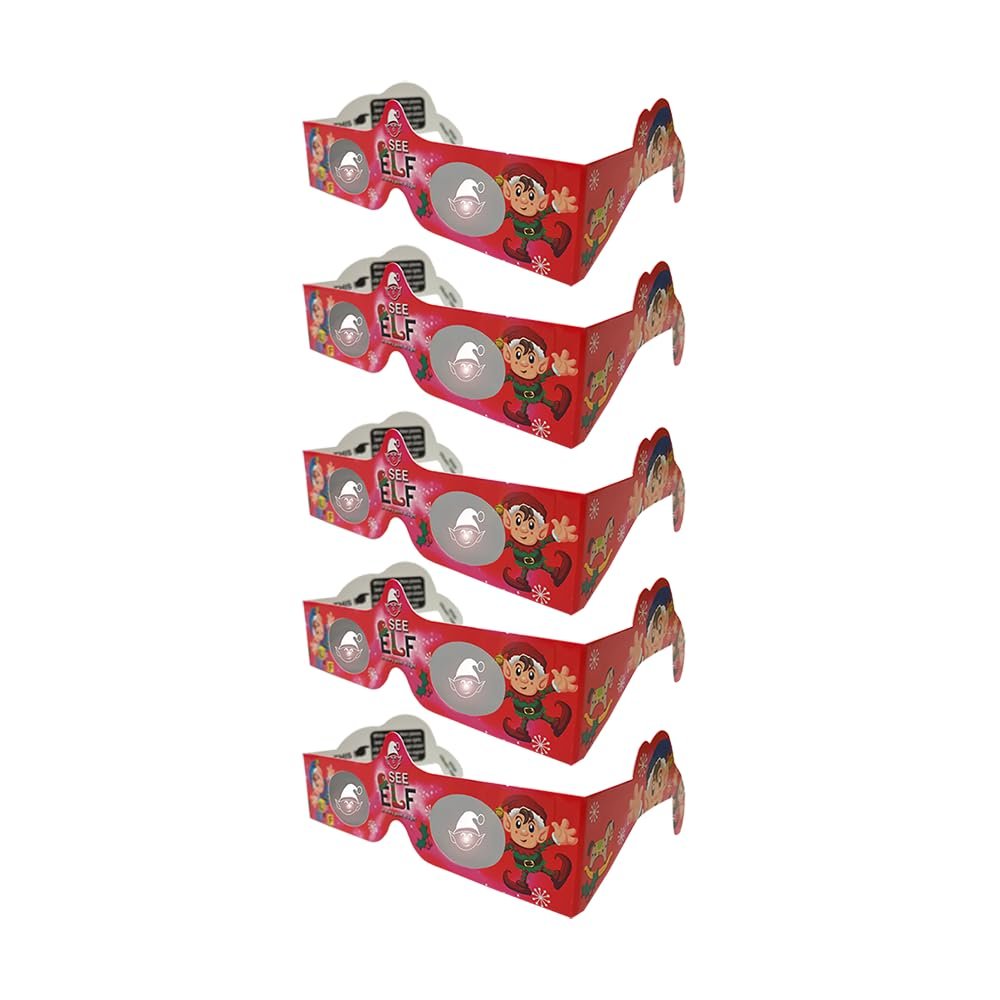 5 Pair - 3D Christmas Glasses - A Fun Christmas Experience! Turn Holiday Lights Into Magical Images. At Every Point Of Light See ELVES! Our USA MADE Christmas Glasses Are Perfect For Festivities!
