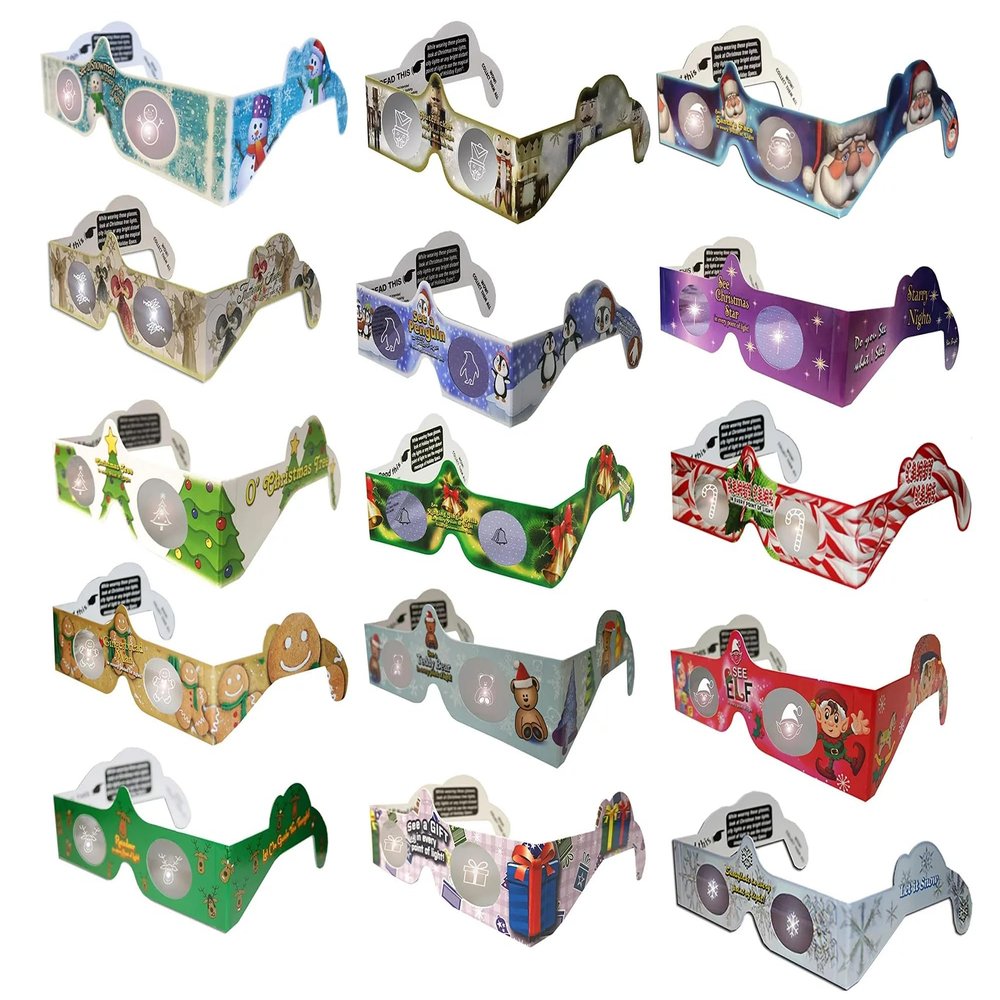 20 Pair - 3D Christmas Glasses - 15 styles - Turn Christmas Tree & Holiday Lights into Magical Images - Stocking Stuffers - Secret Santa - Office Parties - Fun for The Family
