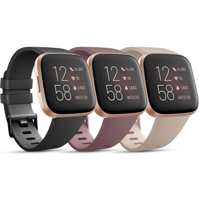 PACK 3 Soft Silicone Bands Compatible for Fitbit Versa Adjustable Sport Bands for Women Men Small Large (Black+SmokeViolet+MilkTea, Small)