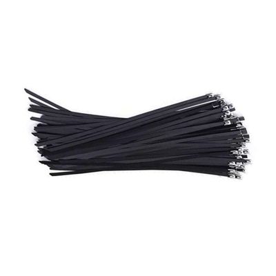 (10 PCS) 304 Stainless Steel Plastic Sprayed Black Cable Ties Self-Locking Metal Wire Rod Strapping 7.9x450mm.