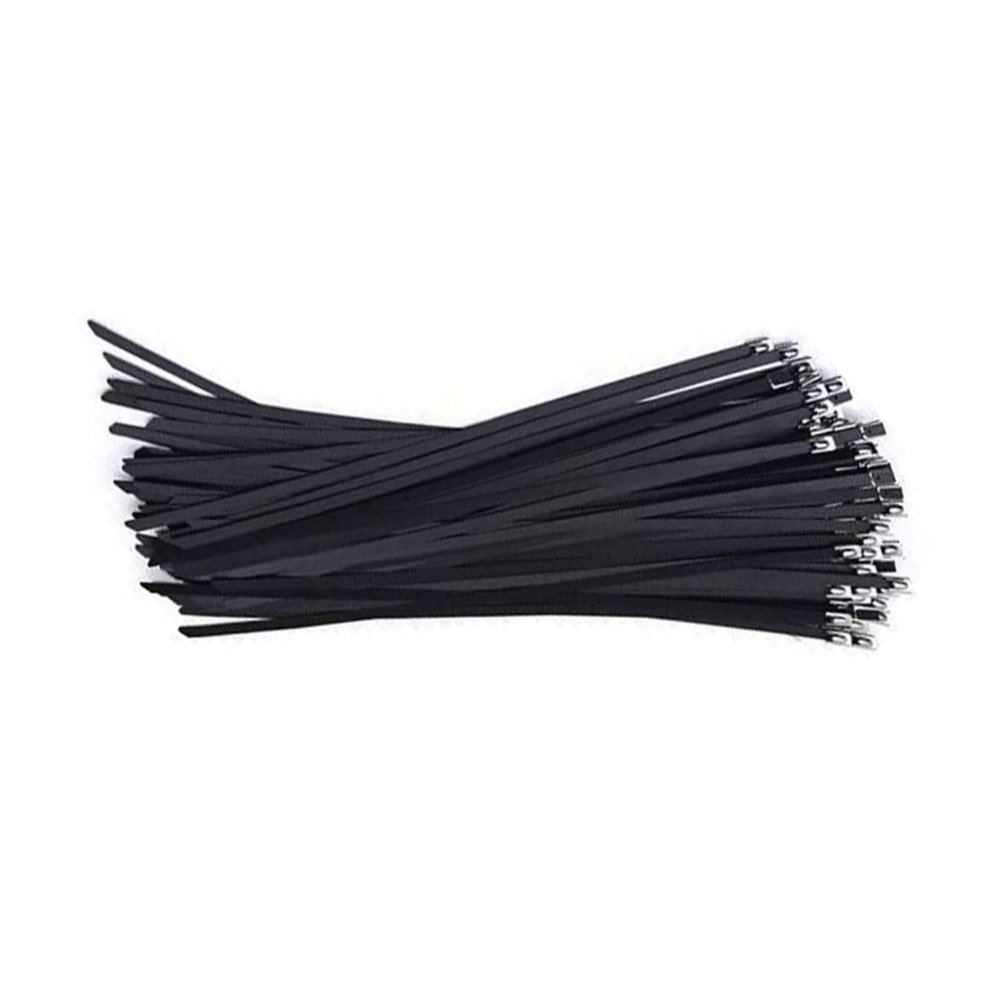 (10 PCS) 304 Stainless Steel Plastic Sprayed Black Cable Ties Self-Locking Metal Wire Rod Strapping 7.9x450mm.