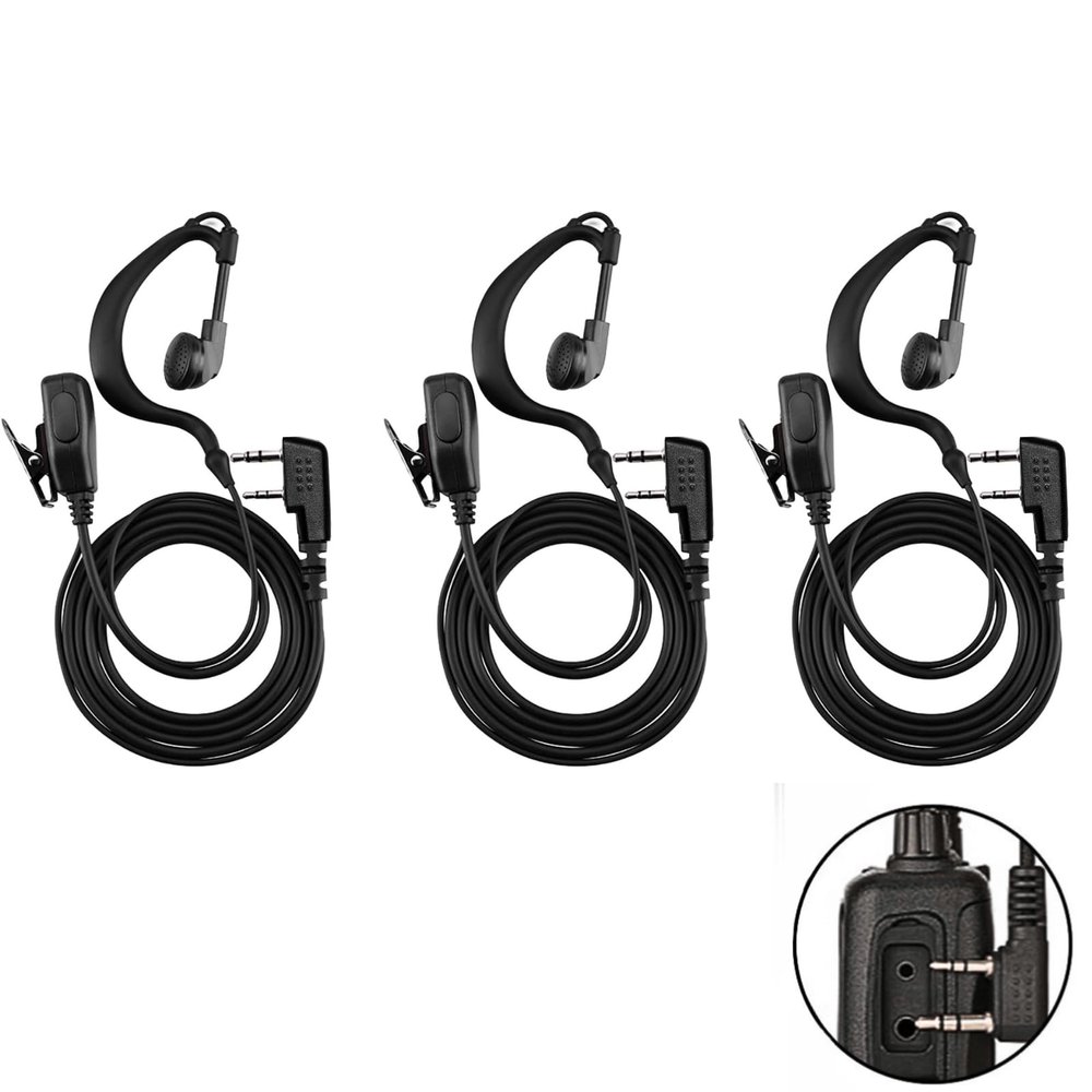 3-Pack Two Way Radio Earpiece with Ptt/Mic Compatible with Radios Kenwood Baofeng SAMCOM BTECH Retevis Walkie Talkies Radios and BF-F8HP UV-82HP UV-5R UV82 UV82C UV5X3 TK NX (Earhook Headset