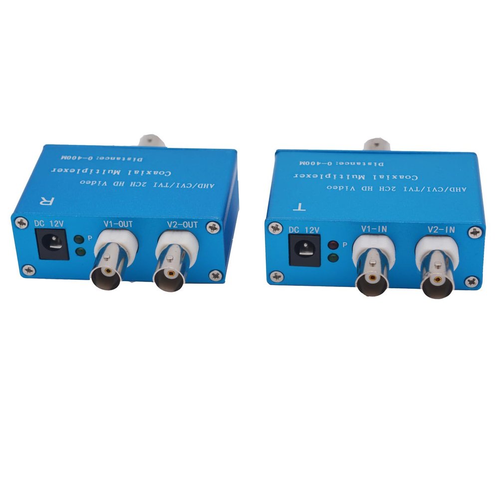 2 x HD Video Over Coaxial Cable Converters, Video to RG59 Coaxial Multiplexer up to 400m for AHD/CVI/TVI/Analog Cameras One Pair(with poweradapter)