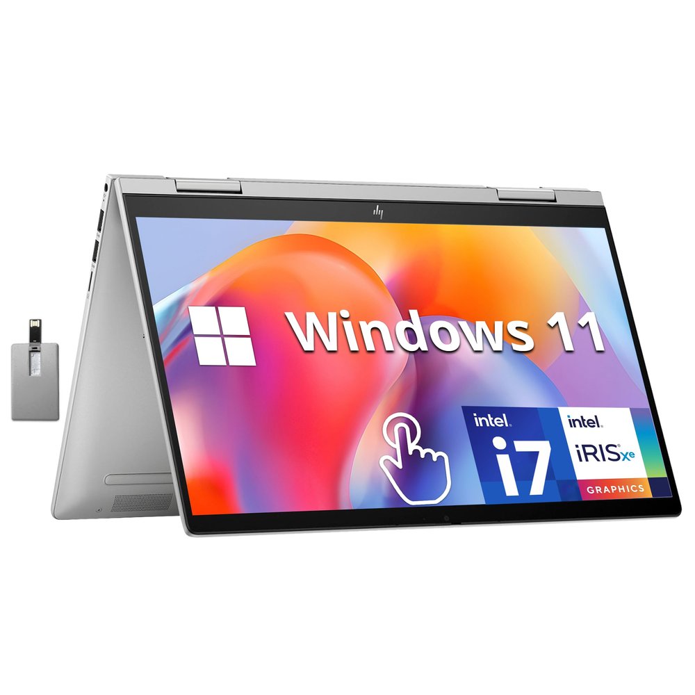 HP Envy x360 2-in-1 14" FHD Touchscreen Laptop, Intel i7-1355U, 16GB RAM, 1TB SSD, Backlit Keyboard, 5MP Camera, Fingerprint Reader, Intel Iris Xe Graphics, Wi-Fi 6E, Win 11, Silver, 32GB USB Card