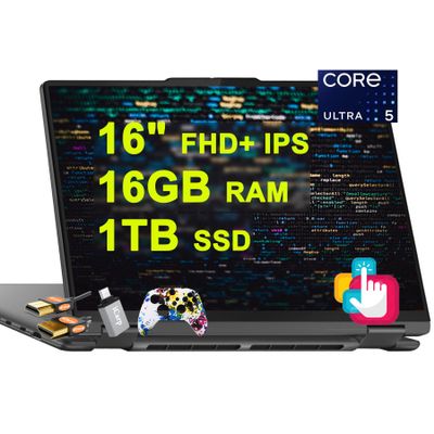Lenovo Yoga 7 16 2-in-1 AI PC Laptop 16" WUXGA IPS Touch (Glossy) Intel 12-core Ultra 5 125U (>i7-1335U) 16GB RAM 1TB SSD Backlit Fingerprint Thunderbolt4 FHD IR Privacy Camera Win11 w/ICP Accessory