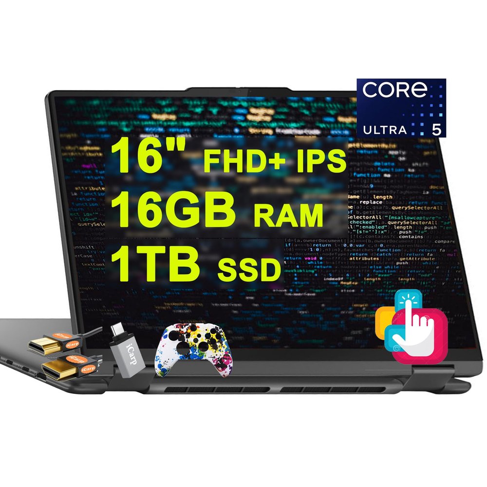 Lenovo Yoga 7 16 2-in-1 AI PC Laptop 16" WUXGA IPS Touch (Glossy) Intel 12-core Ultra 5 125U (>i7-1335U) 16GB RAM 1TB SSD Backlit Fingerprint Thunderbolt4 FHD IR Privacy Camera Win11 w/ICP Accessory