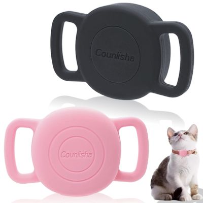 2 Pack Silicone Holder for Tile Sticker 2024 for Dog Collar, Slim Cover tag for pet Necklace Accessories, Waterproof case Protect Life360 Sticker Tracker for cat,Bag (Black,Pink)