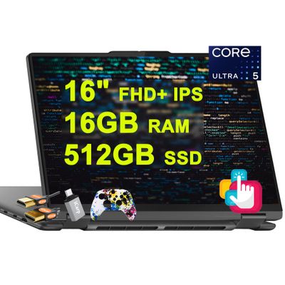 Lenovo Yoga 7 16 2-in-1 AI PC Laptop 16" WUXGA IPS Touch (Glossy) Intel 12-core Ultra 5 125U (>i7-1335U) 16GB RAM 512GB SSD Backlit Fingerprint Thunderbolt4 FHD IR Privacy Camera Win11 w/ICP Accessory