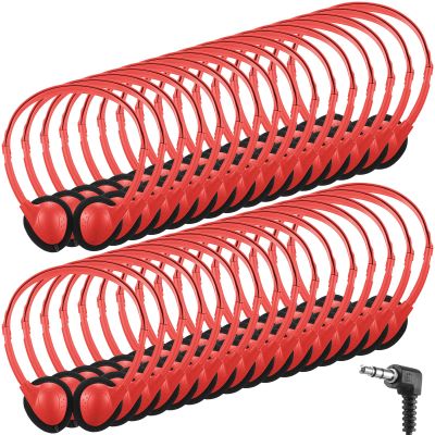 Konohan 30 Pack Headphones Bulk Headphone for School Classroom Student Wired Headphones Adjustable with 3.5 mm Jack for Adults (Red)