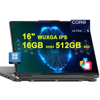 Lenovo Yoga 7 16 2-in-1 AI PC Laptop | 16" WUXGA Touch | Intel 12-core Ultra 5 125U (>i7-1335U) | 16GB DDR5 512GB SSD Backlit Fingerprint Thunderbolt FHD Camera Win11Pro w/DLCA Accessory