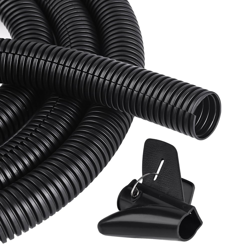 CrocSee 10ft - 1/4 inch Flame Retardant Split Wire Loom Tubing with Installation Tool - Flexible Wire Covers Cord Protectors - Black