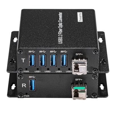 4 Ports USB 3.2 Extender Over Fiber Optic, 250M by Singlemode Fiber, USB3.0 to SFP Converters, 10G SFP transceiver Include,A Set