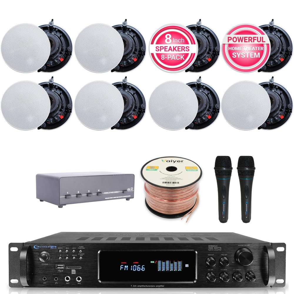 Vaiyer Sound System Kit - 7.2 Channel 1500 Watts Bluetooth Amplifier