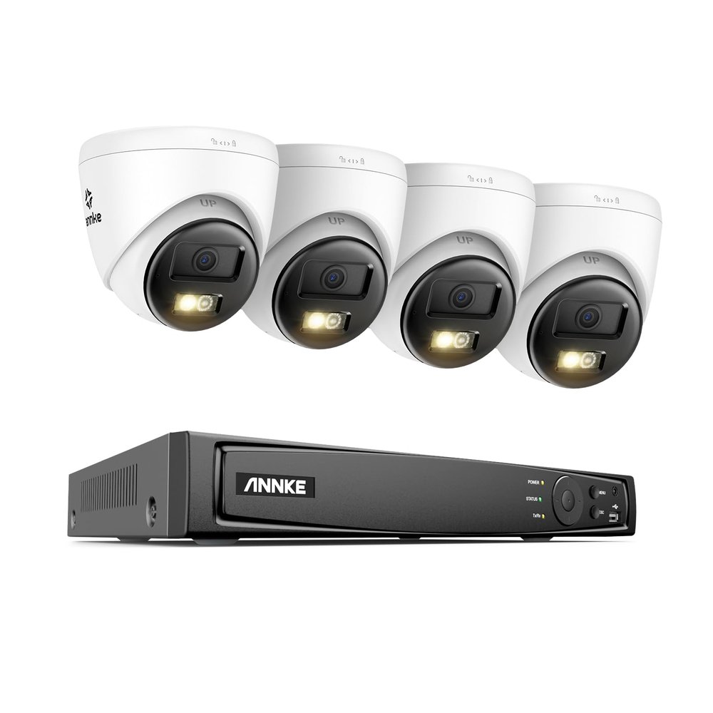 ANNKE 8MP Security Camera System, 16CH NVR Recorder with AI Human/Vehicle Detection, 4X 4K Turret PoE Cams with Color Night Vision, 2-Way Talk, Compatible with Alexa, IP67 Weatherproof, NO HDD