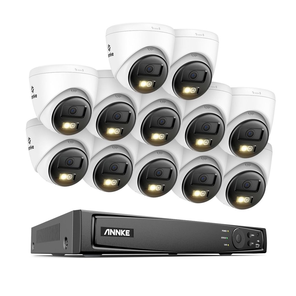 ANNKE 8MP Security Camera System, 16CH NVR Recorder with AI Human/Vehicle Detection, 12X 4K Turret PoE Cams with Color Night Vision, 2-Way Talk, Compatible with Alexa, IP67 Weatherproof, NO HDD