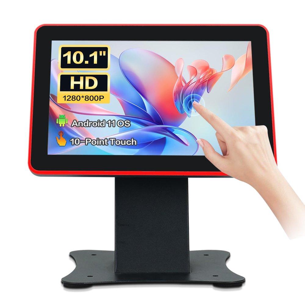 IRXSEE 10.1-Inch Android 11 POS Touchscreen Monitor Tablet with Metal POS Stand,WiFi & BT,RK3568 4GB RAM & 64GB ROM,Capacitive Multi-Touch Monitor,True Flat Seamless for Restaurant,Bar, Gym,Office