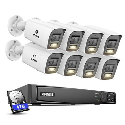 ANNKE 8MP Security Camera System, 16CH NVR Recorder with AI Human/Vehicle Detection, 8X 4K Bullet PoE Cams with Color Night Vision, 2-Way Talk, Compatible with Alexa, IP67 Weatherproof, 4TB HDD