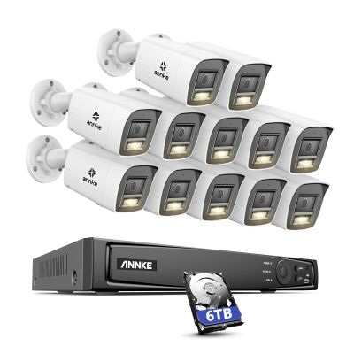 ANNKE 8MP Security Camera System, 16CH NVR Recorder with AI Human/Vehicle Detection, 12X 4K Bullet PoE Cams with Color Night Vision, 2-Way Talk, Compatible with Alexa, IP67 Weatherproof, 6TB HDD