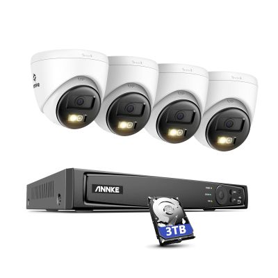 ANNKE 8MP Security Camera System, 16CH NVR Recorder with AI Human/Vehicle Detection, 4X 4K Turret PoE Cams with Color Night Vision, 2-Way Talk, Compatible with Alexa, IP67 Weatherproof, 3TB HDD
