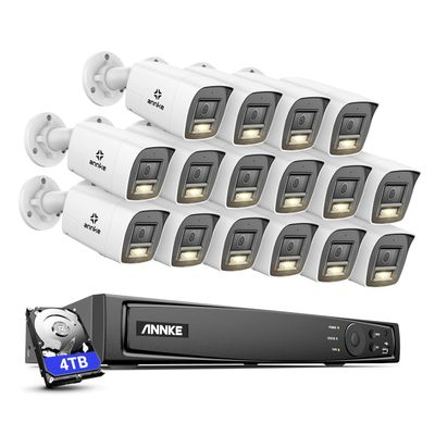 ANNKE 8MP Security Camera System, 16CH NVR Recorder with AI Human/Vehicle Detection, 16X 4K Bullet PoE Cams with Color Night Vision, 2-Way Talk, Compatible with Alexa, IP67 Weatherproof, 4TB HDD