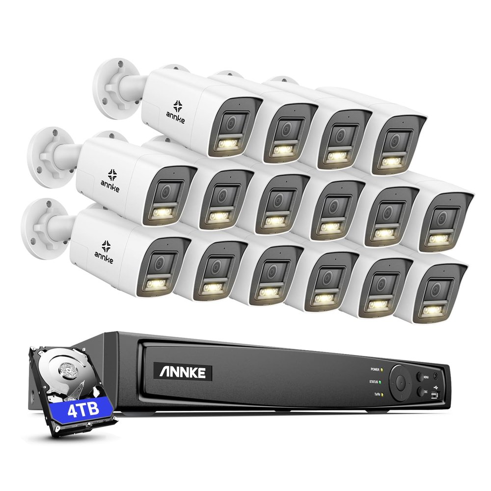 ANNKE 8MP Security Camera System, 16CH NVR Recorder with AI Human/Vehicle Detection, 16X 4K Bullet PoE Cams with Color Night Vision, 2-Way Talk, Compatible with Alexa, IP67 Weatherproof, 4TB HDD
