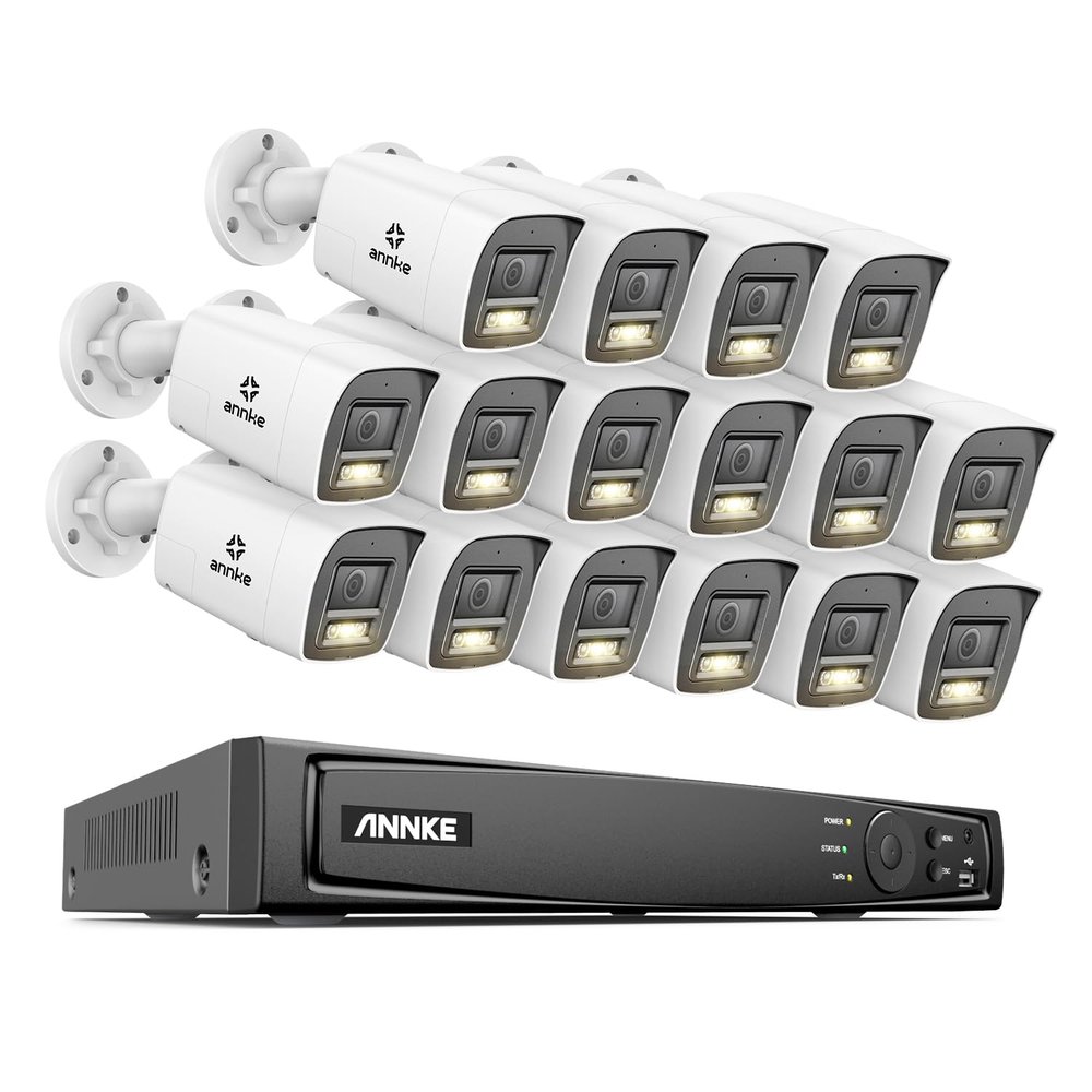 ANNKE 8MP Security Camera System, 16CH NVR Recorder with AI Human/Vehicle Detection, 16X 4K Bullet PoE Cams with Color Night Vision, 2-Way Talk, Compatible with Alexa, IP67 Weatherproof, NO HDD