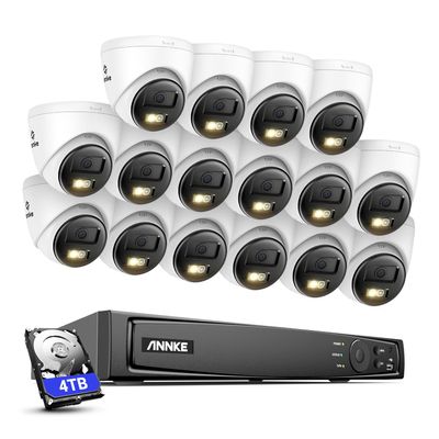 ANNKE 8MP Security Camera System, 16CH NVR Recorder with AI Human/Vehicle Detection, 16X 4K Turret PoE Cams with Color Night Vision, 2-Way Talk, Compatible with Alexa, IP67 Weatherproof, 4TB HDD