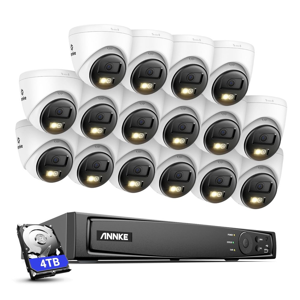 ANNKE 8MP Security Camera System, 16CH NVR Recorder with AI Human/Vehicle Detection, 16X 4K Turret PoE Cams with Color Night Vision, 2-Way Talk, Compatible with Alexa, IP67 Weatherproof, 4TB HDD