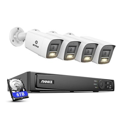 ANNKE 8MP Security Camera System, 16CH NVR Recorder with AI Human/Vehicle Detection, 4X 4K Bullet PoE Cams with Color Night Vision, 2-Way Talk, Compatible with Alexa, IP67 Weatherproof, 6TB HDD