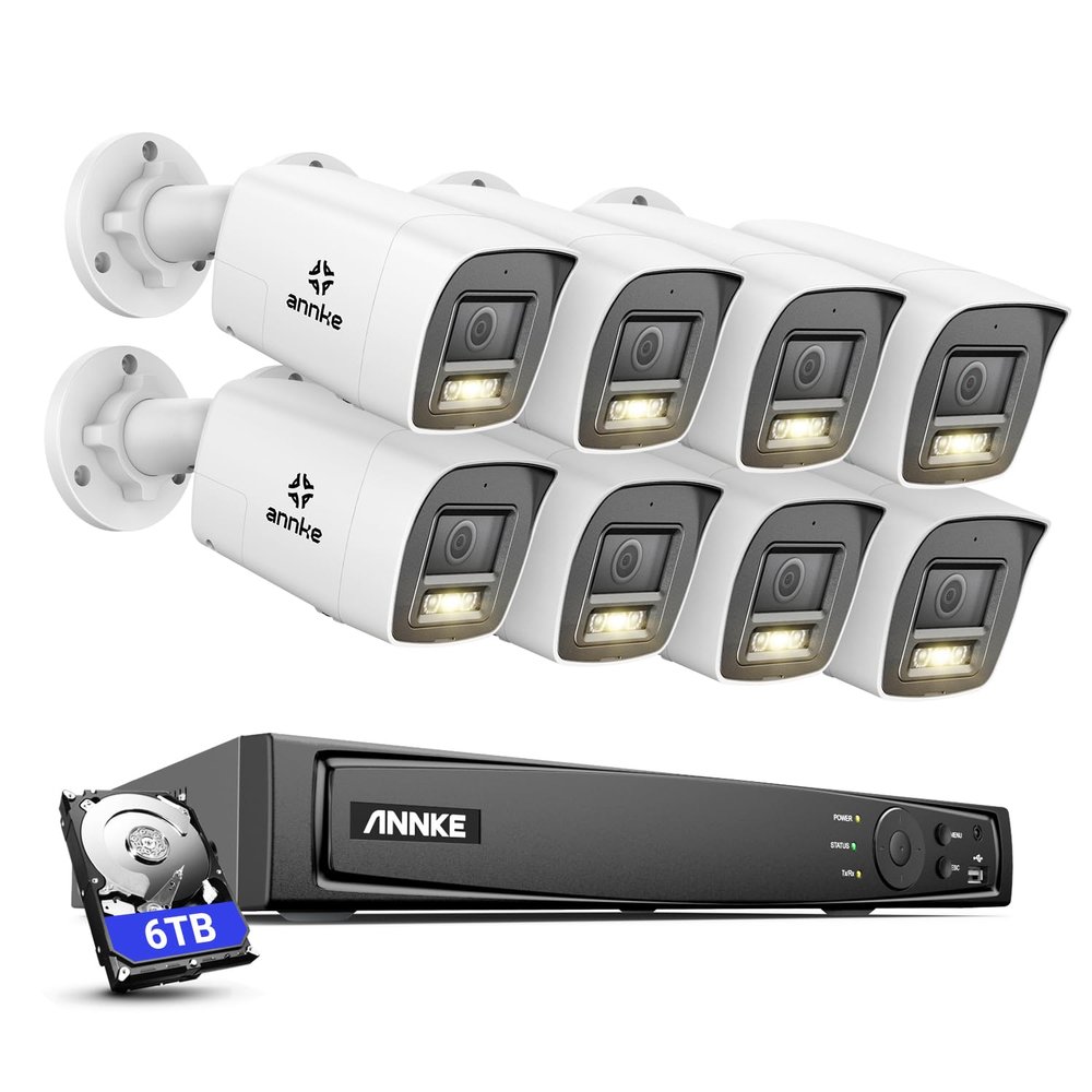 ANNKE 8MP Security Camera System, 16CH NVR Recorder with AI Human/Vehicle Detection, 8X 4K Bullet PoE Cams with Color Night Vision, 2-Way Talk, Compatible with Alexa, IP67 Weatherproof, 6TB HDD
