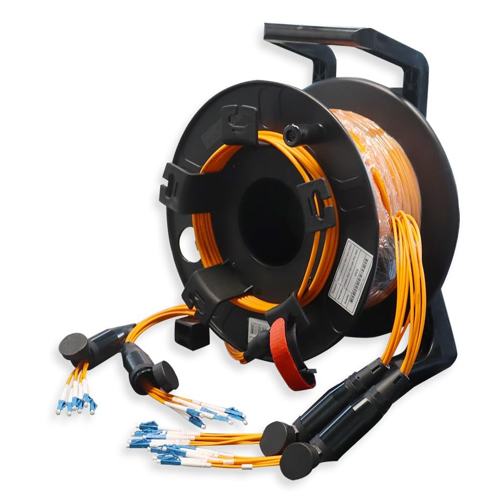 100 Meters 12 Core Industrial TPU LC to LC Outdoor Sheathed Fiber Optic Cable with Spool, 12 Strands Single Mode Fiber Patch Cable with LC Connectors, 9/125um, 5.0mm