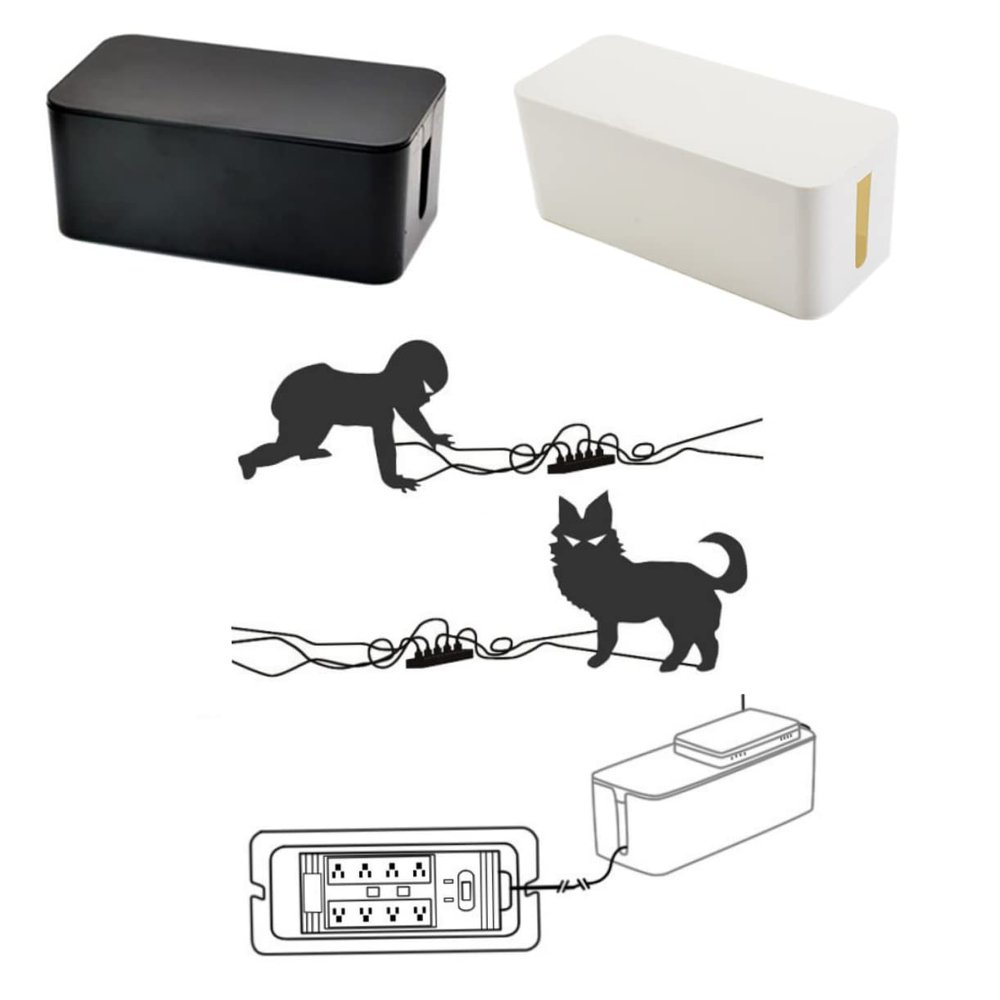 SWOOMEY Power Cord Storage Box Plastic Wire Organizer for Cables Efficiently Manage Hide Messy Wires Scratch-Resistant Design Black