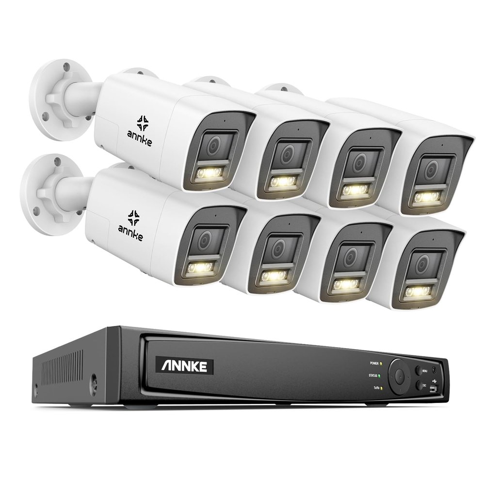 ANNKE 8MP Security Camera System, 16CH NVR Recorder with AI Human/Vehicle Detection, 8X 4K Bullet PoE Cams with Color Night Vision, 2-Way Talk, Compatible with Alexa, IP67 Weatherproof, NO HDD