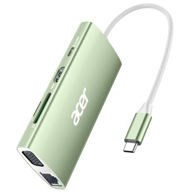 Acer USB C Hub with 4K HDMI, 9-in-1 USB C to Ethernet Adapter, 5Gbps USBA 3.0 Docking Station, VGA Splitter, SD Card Reader, PD 100W Charging for MacBook, Acer, Laptops, Surface and More (Green)