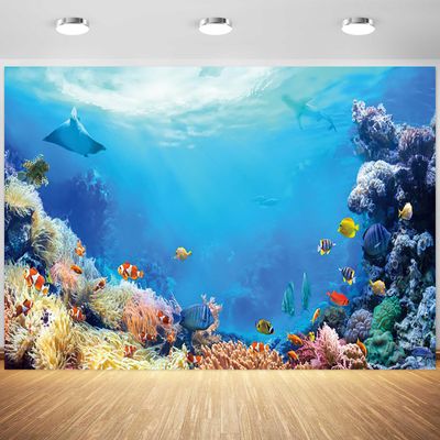 10x6.5ft Under The Sea Backdrop Underwater World Fish Coral Reef Photography Background Under The Sea Theme Kids Birthday Baby Shower Party Decorations Wallpaper Photo Studio Props