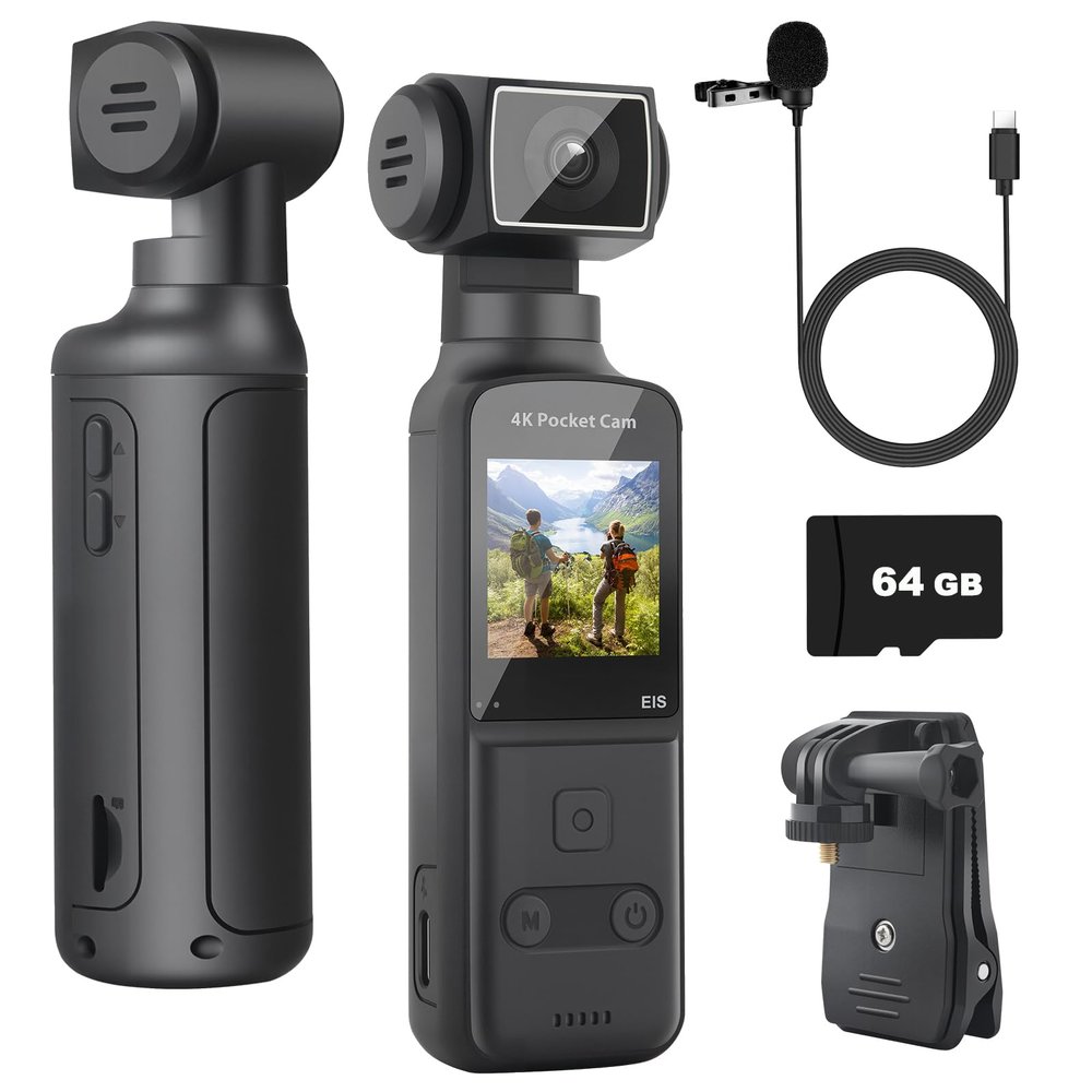 ZOMFOM Vlogging Camera 4K, Mini Pocket Body Cam with 64GB Card