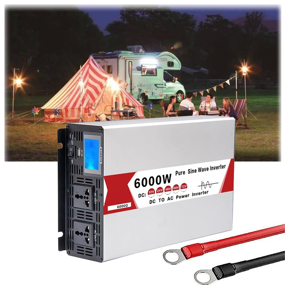 6000W DC 12V/24V/48V/60V/72V Pure Sine Wave Inverter Charger DC Input AC Output 120V/240V,Low Frequency Solar Power Inverter Converter for Home,RV,Camping,Car,12v to 230v