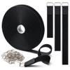 1" x16Ft Hook and Loop Straps with 25 Metal Buckles, Adjustable Fastening Cable Straps, Free Cut Length, Reusable Nylon Cable Ties for Organizer or Storage, Black view 1