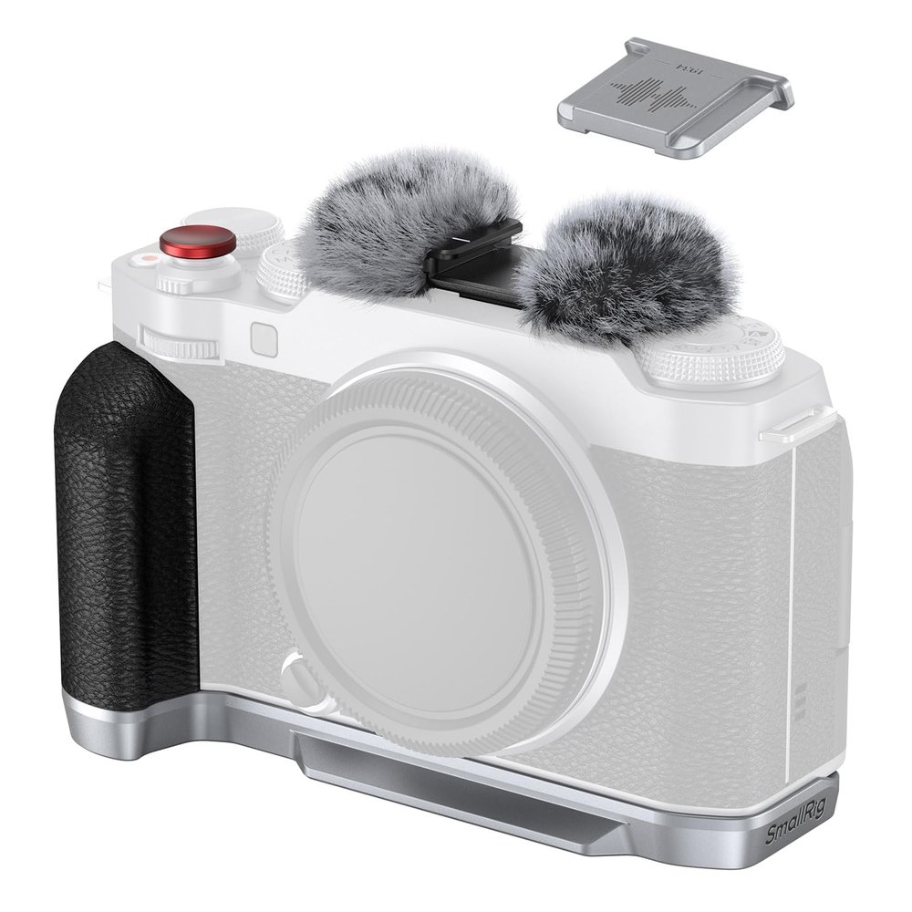 SMALLRIG X-M5 Handgrip L-Shape Grip for FUJIFILM X-M5, Built-in Quick Release Plate for Arca, Lightweight Silicone Side Handle, Includes Windshield with Cold Shoe Adapter (Sliver) - 4875