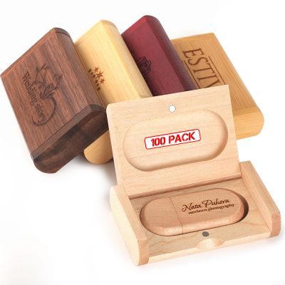 100Pack Personalized Wooden/Bamboo USB 3.0 Flash Drive 4GB - Handmade Custom Engraved Memory Stick for Wedding, Corporate Gifts, Promotions, Events (Containing Exquisite Bags)