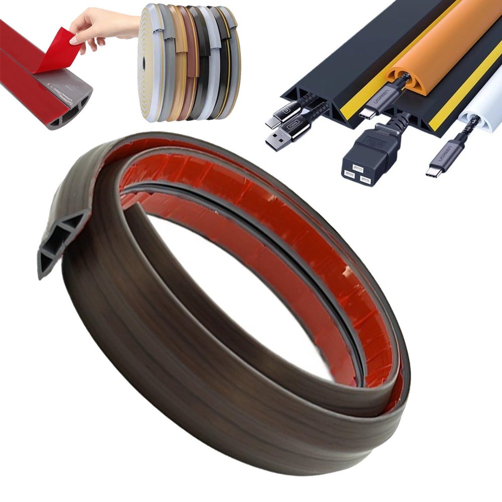 Cable Floor Cover Protector Trunking -Self-Adhesive Cable WireManagement-Electrical Cable Shield Cover& Wire Management Hider(Black Walnut Grain,1m*4cm)