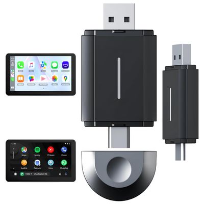 2-in-1 Wireless Adapter Compatible with CarPlay and Android Car, 5GHz WiFi Dongle Plug & Play for Fast and Stable Connection, Compatible with 98% of Cars (2015-2024), Compact and Portable