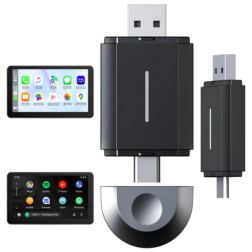 2-in-1 Wireless Adapter Compatible with CarPlay and Android Car, 5GHz WiFi Dongle Plug & Play for Fast and Stable Connection, Compatible with 98% of Cars (2015-2024), Compact and Portable