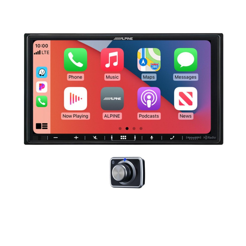Alpine iLX-407 7" Double DIN Multimedia Receiver with Bluetooth, Apple CarPlay, Android Auto & Alpine RUX-H02 Wireless Remote Bass Knob Bundle