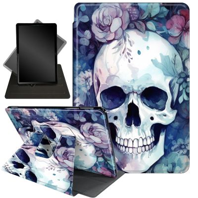 Case for 6.8" Kindle Paperwhite (11th Generation-2021) and Kindle Paperwhite Signature Edition,360 Degree Rotating Stand Smart Protective Case for Kindle Paperwhite 2021,Skull Pinks Flowers