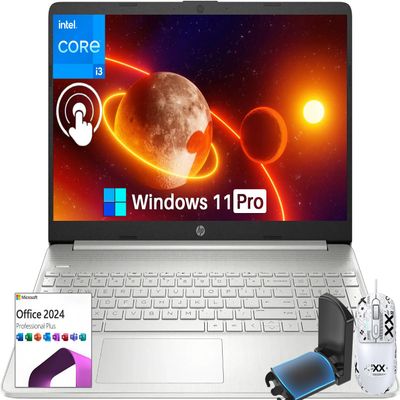 HP 15.6 Touchscreen Laptop for Business, Windows 11 Pro, Core i3-1215U, 16 GB RAM, 512 GB SSD, Suitable for College Students, Micro-Edge, Anti-Glare, Office Pro 2024 Lifetime License & Patented Mouse